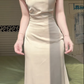 Off‑White Off‑The‑Shoulder Satin Long Evening Gown, Draped Fitted Mermaid Formal Prom Dress gh9034