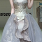Silver‑Grey Spaghetti Strap Corset Ball Gown, Heavy Beaded Lace Overlay High‑Slit Tulle Formal Prom Dress gh9030