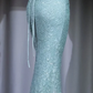 ✨Girlhomeshops-Mint Green Lace Sequin Spaghetti Strap Mermaid Prom Dress Sweep Train gh10032