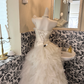 White Strapless Beaded Waist-Cinched Tiered Ruffle Cake Skirt Romantic Dress, Wedding Gown gh7496