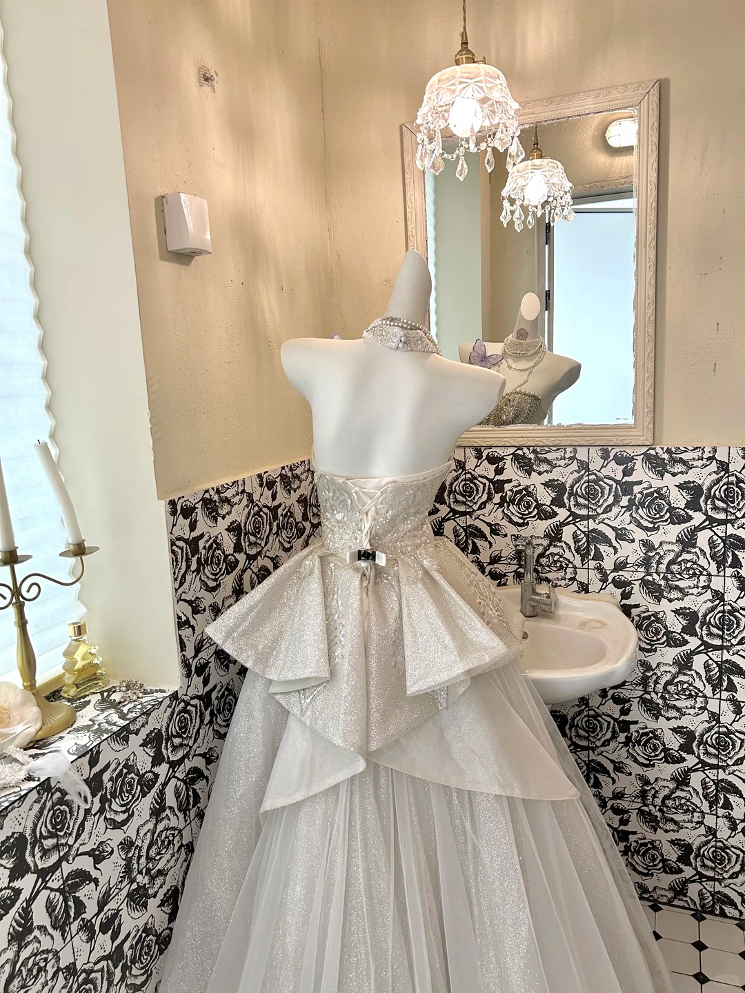 Ivory Gown with Silver Decorations, Waist-Cinched Slim A-Line Long Romantic Dress, Wedding Gown gh7703