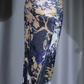 U Neck Cowl Sleeveless Mermaid Evening Dress, Blue Gold Oil Painting Print Full Sequin Formal Gown gh9901