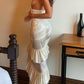 Robe longue sirène glamour de luxe, dos nu, décolleté plongeant | Satin crème, froncée, idéale pour un gala, tapis rouge ou événement mondain haut de gamme gh6438