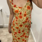 Light Yellow Vintage Small Sun Print Spaghetti Strap Fitted Waist Slim Long Prom & Evening Party Dress gh8445