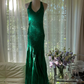 Green Gorgeous Shiny Fashion Elegant Delicate Lace Beading Long Satin Chiffon Fairy Ball Gown Evening Dress Birthday/Wedding Guest/Holiday Party Dress Prom Dress Valentine's Day Date Dress gh4037