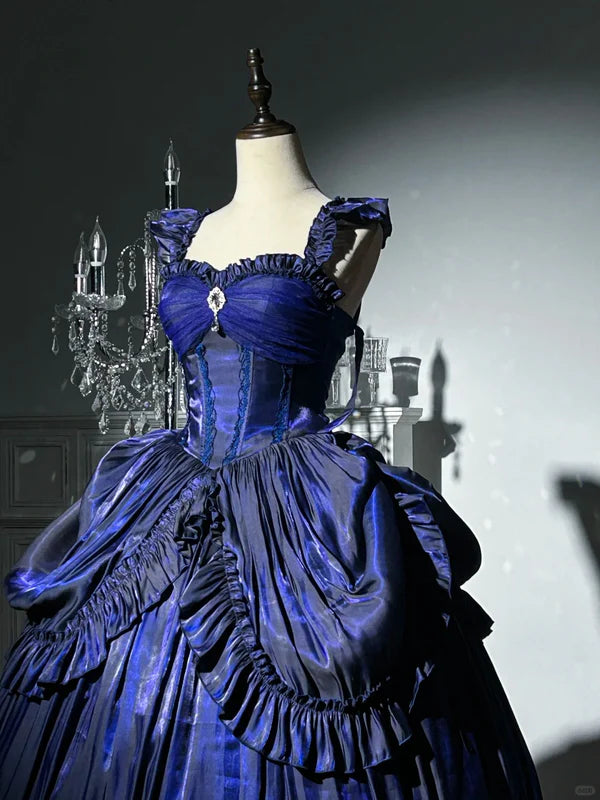 Hellblau/Lila/Dunkelblau Geheimnisvolle Vintage-Mode Elegante Lange Satin Bodenlangen Ballkleid Abendkleid Partykleid gh4250
