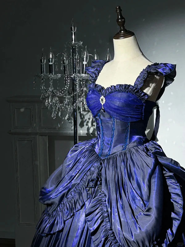 Hellblau/Lila/Dunkelblau Geheimnisvolle Vintage-Mode Elegante Lange Satin Bodenlangen Ballkleid Abendkleid Partykleid gh4250