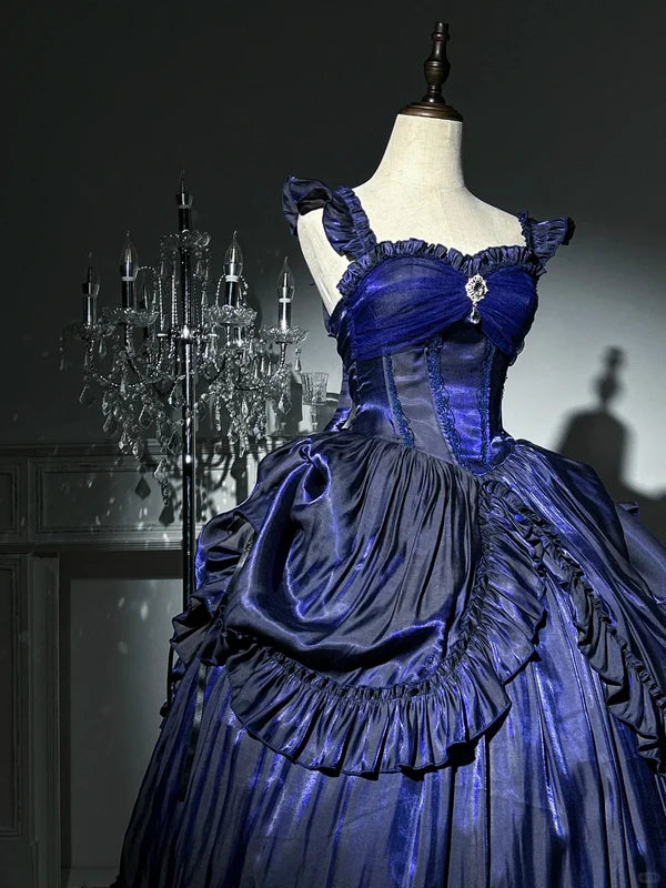 Hellblau/Lila/Dunkelblau Geheimnisvolle Vintage-Mode Elegante Lange Satin Bodenlangen Ballkleid Abendkleid Partykleid gh4250