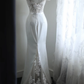 Off‑the‑Shoulder Mermaid Wedding Dress, Vintage Lace Bodice Detachable Ruffle Sleeves Satin Waistband Slit Lace Train Bridal Gown gh9108