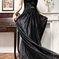 Black Glitter‑Mesh Spaghetti‑Strap Twist‑Knot A‑Line Floor‑Length Vintage Evening Prom Gown gh8790