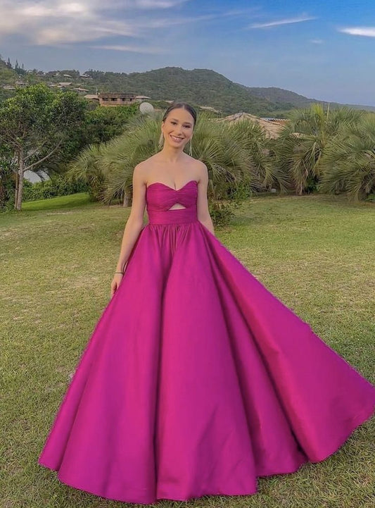 Robe de soirée longue en satin à col en cœur rose à la mode gh3084
