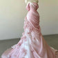 Wunderschönes, exquisites, florales Meerjungfrau-Kleid in Rosa, schmales, trägerloses, langes, bodenlanges Tüll-Ballkleid, Abendhochzeitskleid gh3396