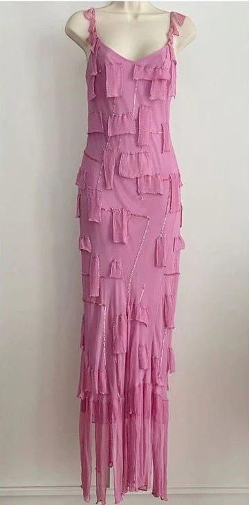 Rosa glänzendes, fließendes, langes, elegantes Chiffon-Ballkleid mit Spaghettiträgern, Abendkleid, Partykleid gh3238