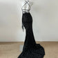 Black gorgeous V-neck shiny sexy elegant fringed mermaid slim floor-length tail long sequined ball gown evening dress party dress  Prom Dress gh3742