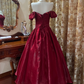 Burgundy One-Shoulder Waisted Voluminous Skirt Gown, Prom Dress, Graduation Dress, Birthday Party Dress gh7270