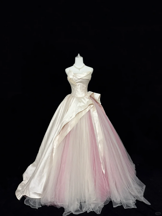 Off-White Strapless Cinched Waist Voluminous Designer Skirt Romantic Dress, Wedding Gown gh7871