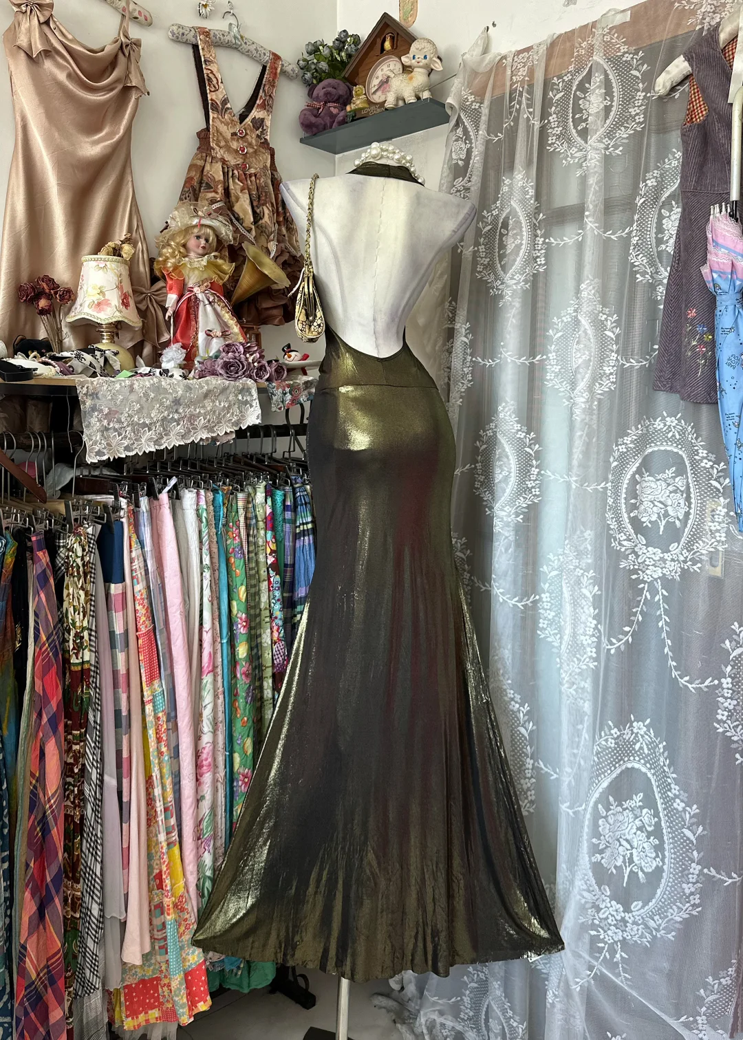Olive Gold Halter Neck Bodycon Mermaid Prom Dress, Elegant Evening Gown gh7196