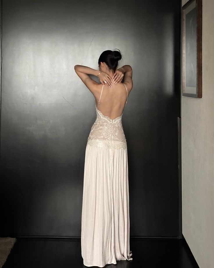 White Halter Lace Waist-Cinched Elegant Prom Dress, Evening Gown gh7297
