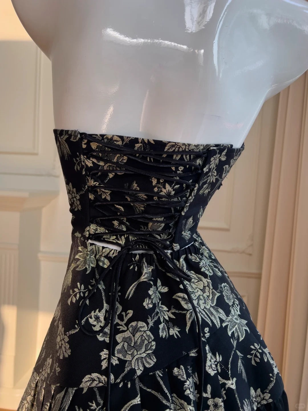 Schwarz/Weiß Vintage Langes Satin Ballkleid Geburtstagspartykleid Abendkleid gh4410