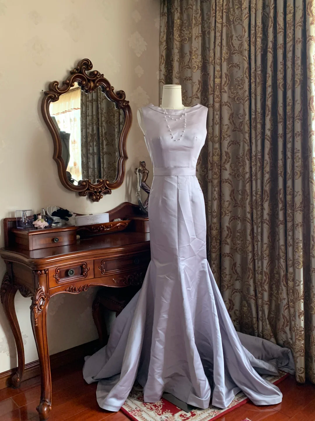 Lavender Sleeveless Waist-Cinched Fitted Mermaid Prom Gown, Evening Formal Dress gh7240