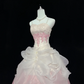 Off White Spaghetti Straps, Cinched Waist, Embroidered Vintage Elegant Gown with Blush Pink Voluminous Skirt, Romantic Dress, Wedding Gown gh8055