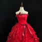 Red Strapless Cinched Waist Voluminous Tiered Skirt Long Romantic Dress, Wedding Gown gh7919