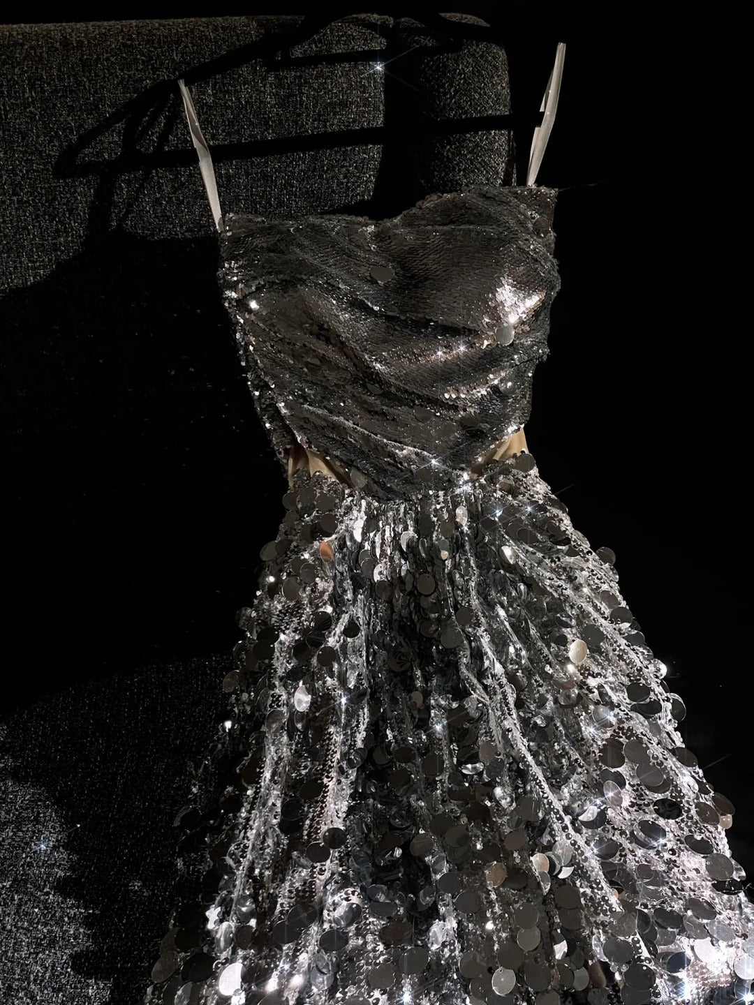 girlhomeshops - Robe de bal longue scintillante à paillettes argentées gh5696