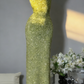 Limettengrünes Spaghettiträgerkleid – eckiger Ausschnitt, rückenfrei, figurbetontes Meerjungfrauen-Maxikleid für Abendveranstaltungen/roten Teppich/Sommerpartys gh6986