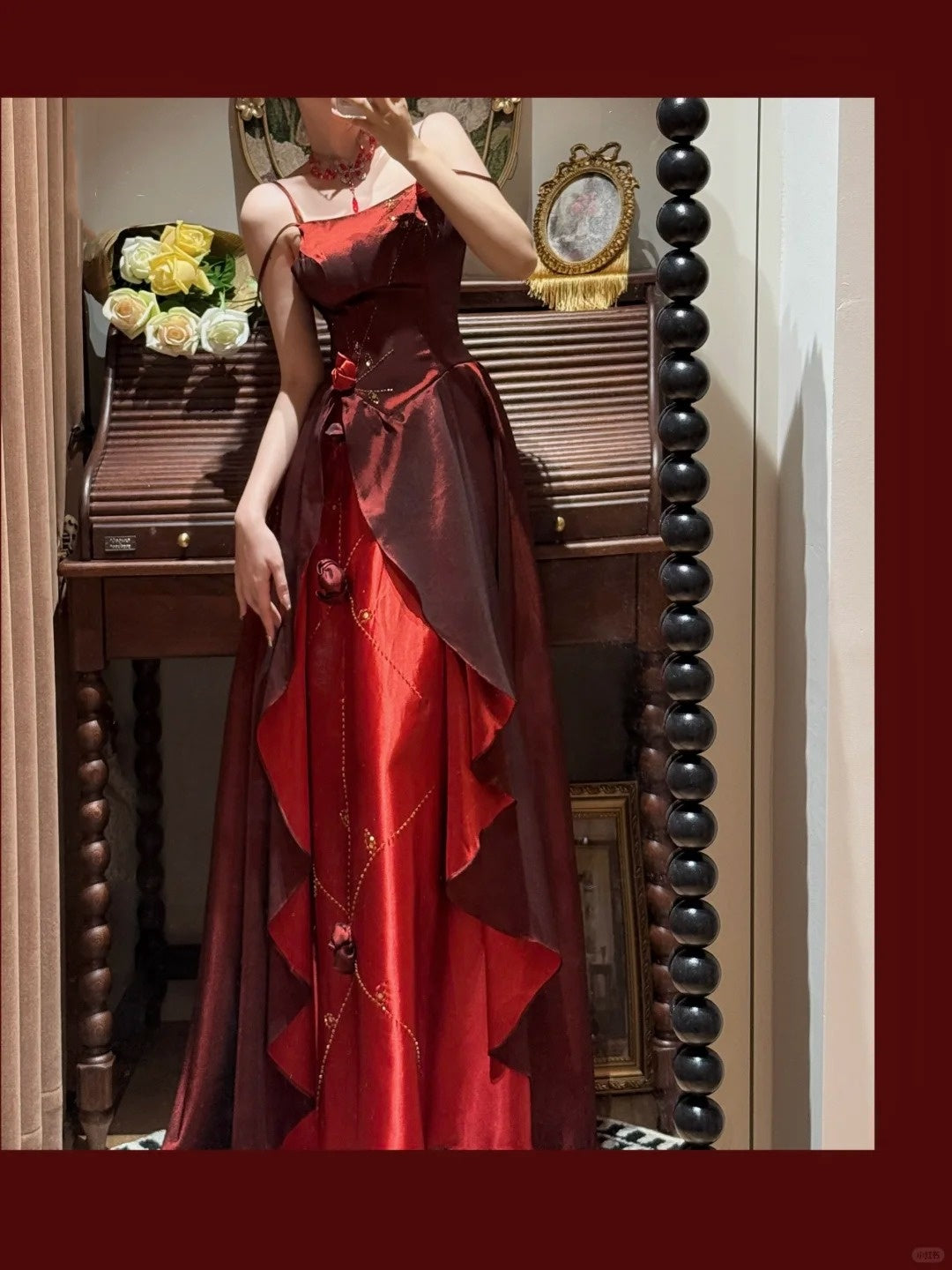 Robe de soirée longue en satin et tulle à fleurs, tenue de bal, de remise de diplôme, bordeaux, exquise, perlée, gh4255
