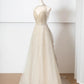 Champagner-Gold glänzendes elegantes Tüll langes Ballkleid Abendkleid Partykleid gh4870
