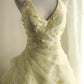 Girlhomeshops-Yellow Retro Halter Neck Heavy Puff Princess Wedding Dress gh5425