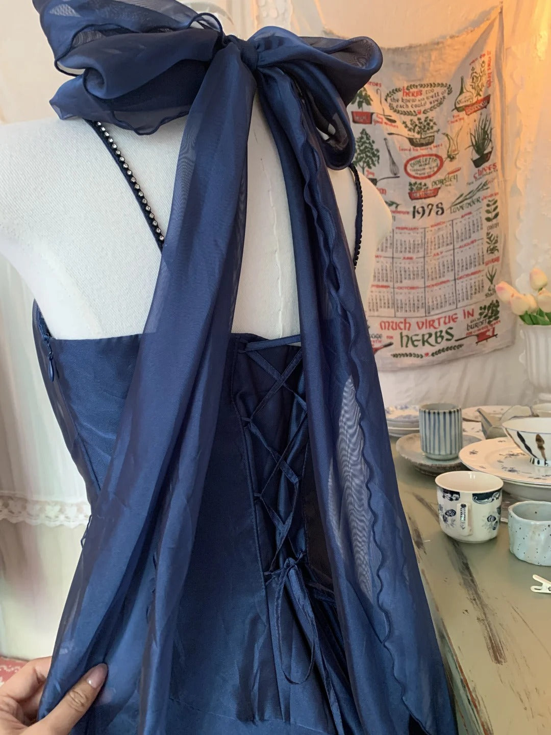 Robe de soirée courte en mousseline de soie et tulle, élégante et scintillante, bleue, pour fête d'anniversaire, bal de promo, gh3921
