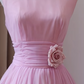 Light Pink Boat Neck Chiffon Homecoming Dress Sleeveless Ruched Waist A-Line Tea Length Formal Party Gown with 3D Rose Flower gh9455