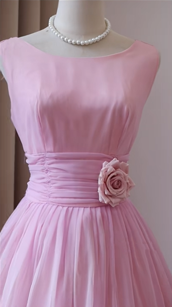 Light Pink Boat Neck Chiffon Homecoming Dress Sleeveless Ruched Waist A-Line Tea Length Formal Party Gown with 3D Rose Flower gh9455