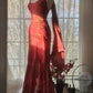 Rot Romantisch Mode Elegant Exquisite Lotus Gold Perlen Lang Chiffon Fischschwanz Rock Meerjungfrau Schlank Ballkleid Abendkleid Geburtstag/Hochzeitsgast/Urlaub Partykleid Ballkleid Valentinstag Date Kleid gh4029