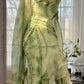 Grünes romantisches elegantes exquisites rückenfreies langes Chiffon-Rüschen-Heimkehrkleid mit Perlenbesatz, Ballkleid, Abendkleid, Geburtstags-, Urlaubs- und Partykleid gh4008