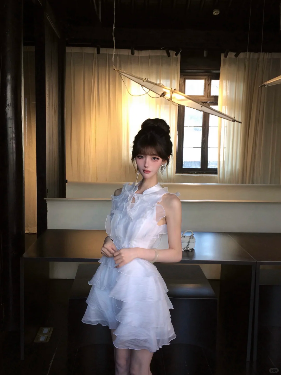 White Halter Homecoming Dress Ruffled Mini Prom Gown gh9414