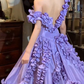 Lavender Off Shoulder Ruffle Satin A Line Long Evening Prom Dress gh9781