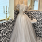 Ivory Puff Sleeve Beaded Waist-Cinched Fitted Full Flared Vintage Romantic Dress, Wedding Gown gh7529
