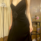 Black Sexy Spaghetti Strap Fitted Waist A-Line Prom & Evening Party Dress gh8406