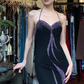 Black Halter Sweetheart Long Formal Gown Purple Rhinestone Beaded Mermaid Evening Dress gh9668