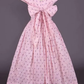 Light Pink Victorian Vintage Midi Dress, Square Neck Ruched Bodice Cap Sleeves Front Button Placket Large Back Bow Small Purple Floral Print Swing Gown gh9088