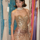 Champagne Gold Strapless Sweetheart Ombre Sequin Rhinestone Mermaid Long Evening Prom Dress gh9761