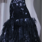 ✨Girlhomeshops-Strapless Black Sweetheart 3D Floral Tiered Tulle Mermaid Evening Dress gh10008