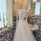 White Lace Long Sleeve Waist-Cinched Elegant Full Flared Romantic Dress, Wedding Gown gh7522