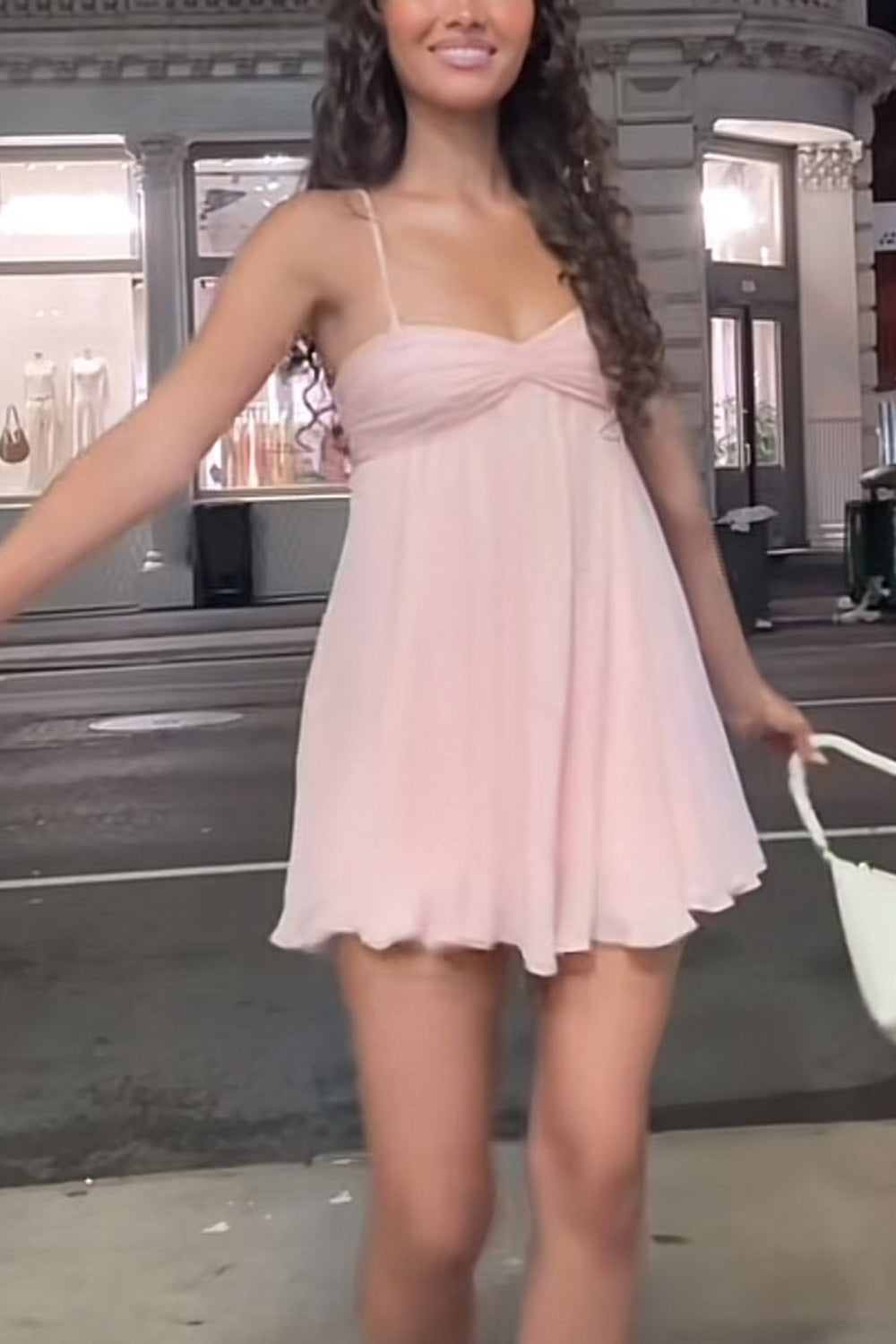 girlhomeshops-Rosa Spaghettiträger Kurzes Homecoming-Kleid Geburtstagskleid Lässig gh5856