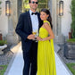 Gelbes, elegantes, langes Chiffon-Ballkleid, Abendkleid für Hochzeitsgäste, Partykleid gh3430