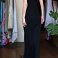 Black Vintage Prom Dress Spaghetti Straps Straight Neck Gold Beaded Chiffon Long Evening Gown gh9603