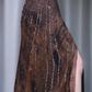 ✨Girlhomeshops-Brown Leopard Print Prom Dress Beaded Fringe High Slit Sheer Evening Gown gh9972