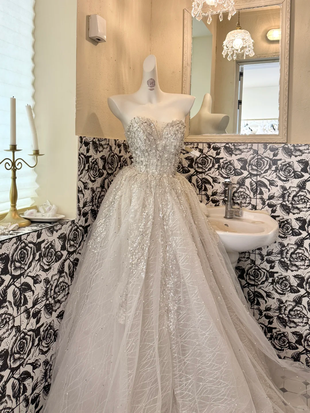 Ivory Strapless Gown with Rhinestones, Cinched Waist, Full Flared Skirt, Long Romantic Dress, Wedding Gown gh7777